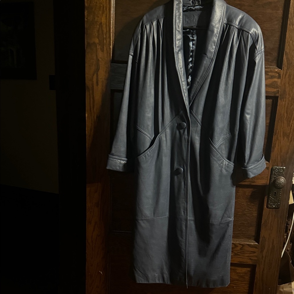 Jacqueline Ferrar Navy Leather Trench Coat